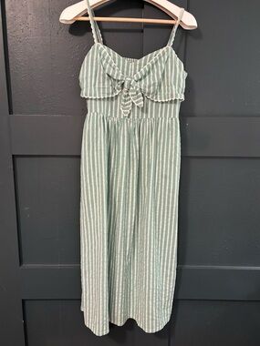 Old Navy Green and White Striped Midi Dress